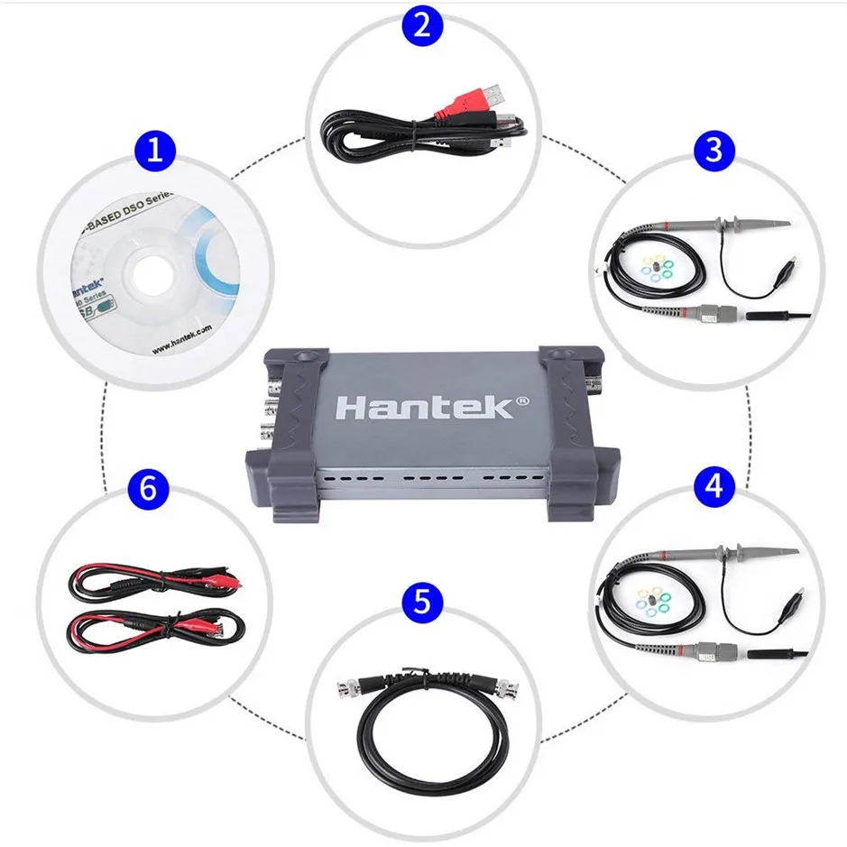 Осциллограф Hantek 6074BD USB 4 канала 70 МГц Osiclloscope цифровой ПК портативный осциллограф +