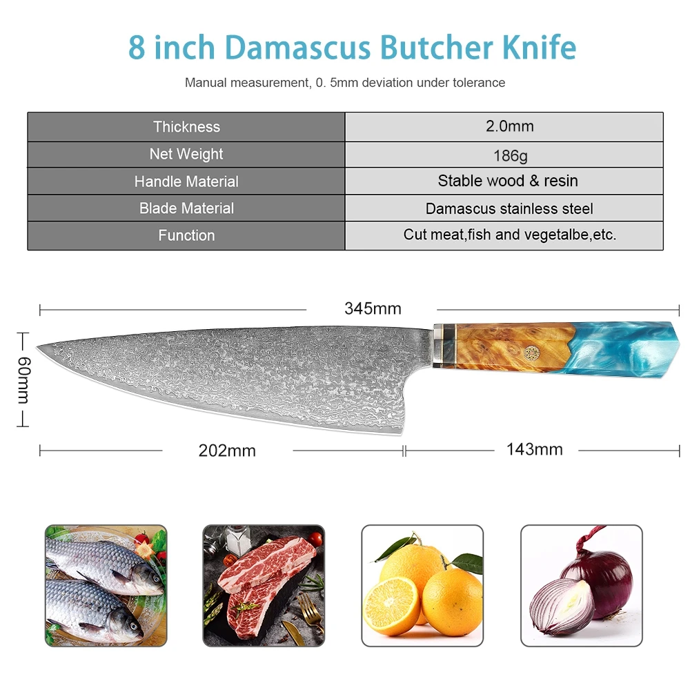 XITUO 8 дюймов японский шеф-нож из дамасской стали классический синий каучук
