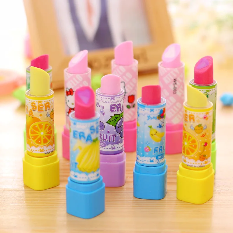 

1Pc Random Korean Creative Lipstick Shape Eraser Cat Fruit Sandwich Rubber Cute School Supplies Gift for Kids Kawaii Stationery