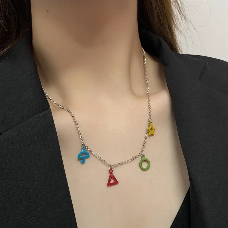 

Fashion Creative Geometric Women Pendant Necklace Cartoon Star Colorful Girl Party Birthday Necklace Clavicle Chain Jewelry