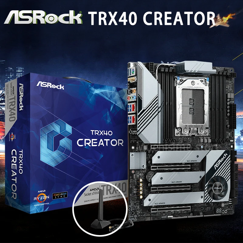 Günstig Buchse STRX4 ASRock Creator TRX40 Motherboard 3960X/3970X3990X DDR4 M.2 SATAIII USB 3,1 256GB IAMD TRX40 Desktop TRX40 Placa-Mãe