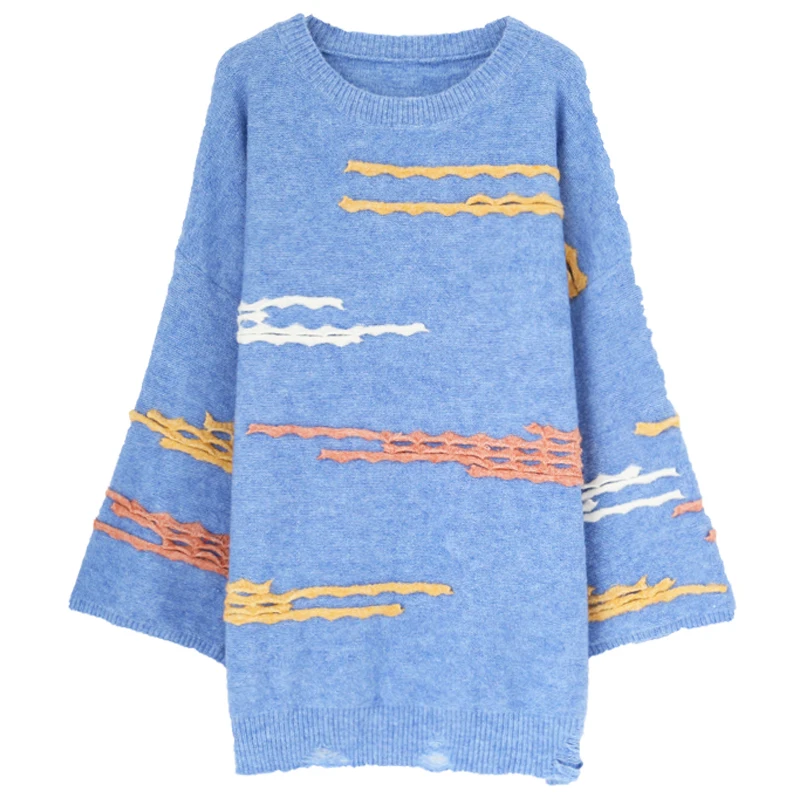 SHENGPALAE Full Sleeve Print Round-neck Pullovers Lazy Women Straight Sweater New 2020 Autumn Winter Japan Korea Style FS478 | Женская