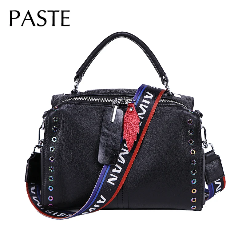 Цветная Бостонская сумка с заклепками модная женская из 100% натуральной кожи