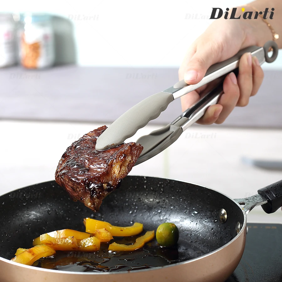Силиконовые щипцы для еды кухонные Нескользящие клещи из нержавеющей стали