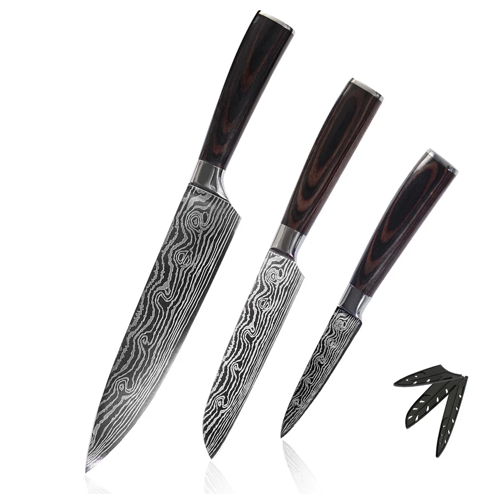 3PCS value set2 SOWOLL немецкий Высокоуглеродистый нож из нержавеющей стали, эргономичная ручка, Ультра острый, бесплатный подарок, кухонный нож в рулоне, сумка, чехлы - Цвет: 3PCS value set2