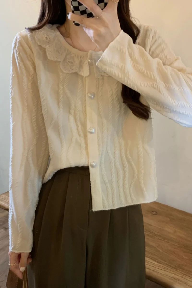 Осень 2021 французская рубашка с длинным рукавом и детским воротником Женский