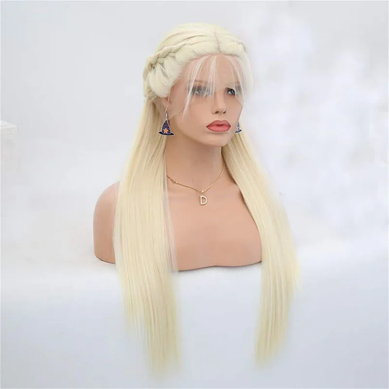 RONGDUOYI розовый/Блонд длинный прямой парик с 2 плетеными косами синтетические