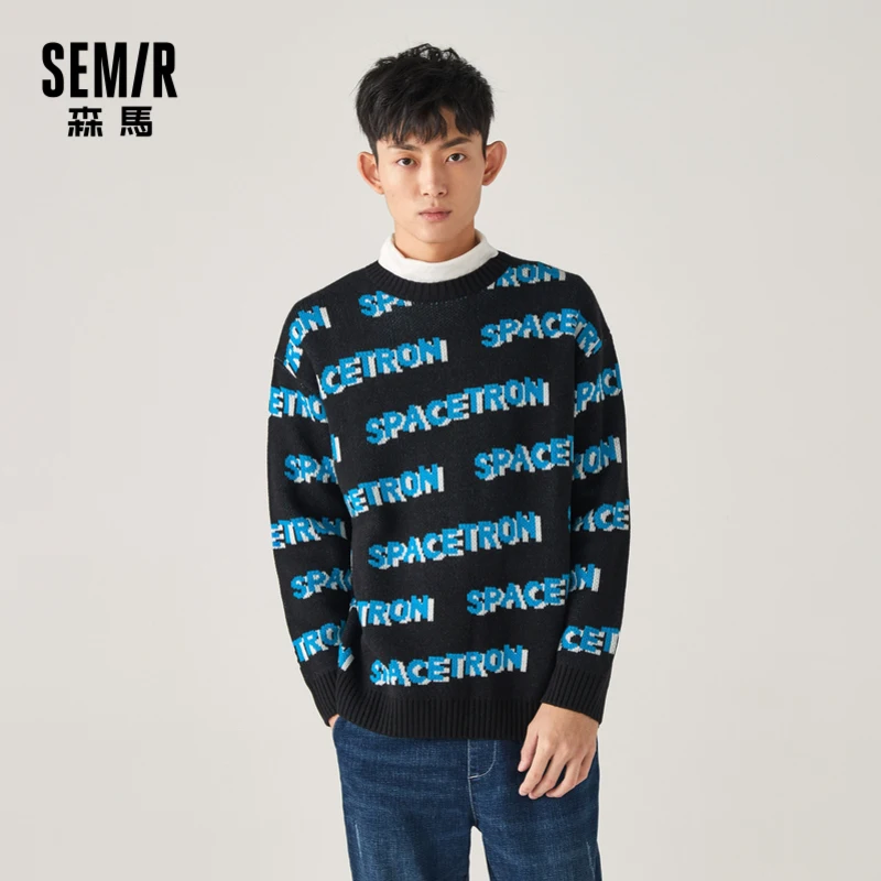 

SEMIR O Neck Sweater Men 2020 Winter New Contrast Letter Knitted Sweater Loose Long Sleeve Pullover Tops For Man