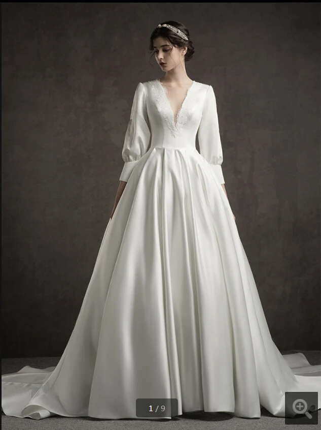2020 new arrival white lace satin corset a line wedding dress 3/4 sleeve deep v neck sexy court train bridal gowns hot sale | Свадьбы и
