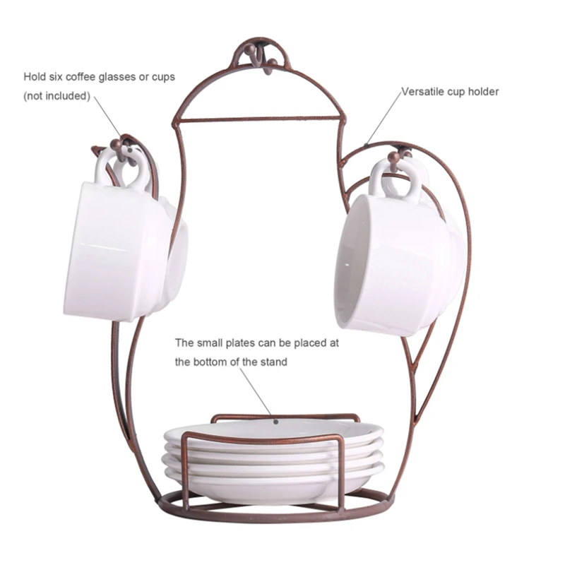 

Kettle Shaped Coffee Mug Rack,Plates Holder,Vintage Metal Wire Tree Stand,Kitchen Hanging Storage for Coffee Cups Dishes
