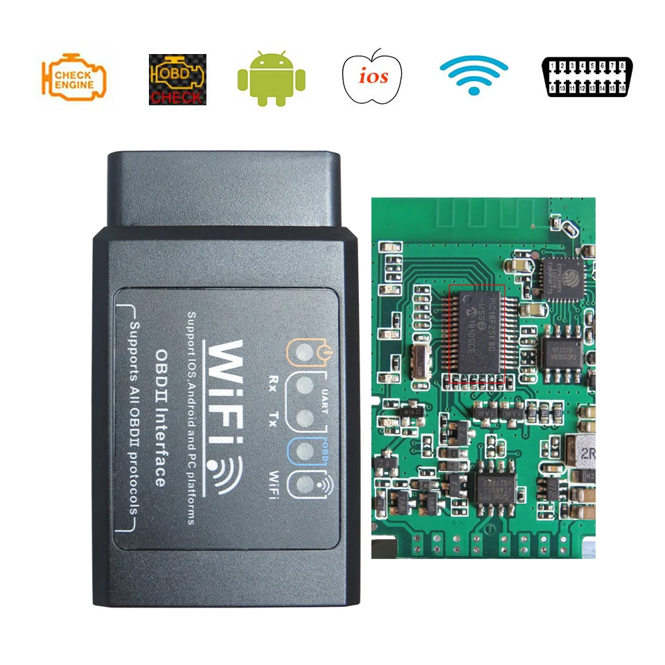Автомобильные диагностические инструменты ELM327 WiFi V1.5 OBD2 чип PIC18F25K80 для IPhone/Android ELM