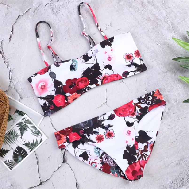 

Women Bikini Swimming Sets White Print Swimsuit Sexy Female Two Piece Low Waist Push Up Padded Swimwear Beach Wear Thong Bikini
