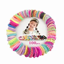 Bandes de cheveux élastiques couleur bonbon pour filles, 100 pièces/lot, petits chouchous pour enfants, porte queue de cheval, bandeau en gomme pour cravate, anneau en corde de serviette  (1)