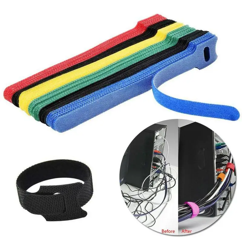 

50Pcs Reusable Black Cable Cord Nylon Strap Hook Loop Ties Tidy Organiser Tool Hook And Loop Cable Ties Multiple Colour Dropship