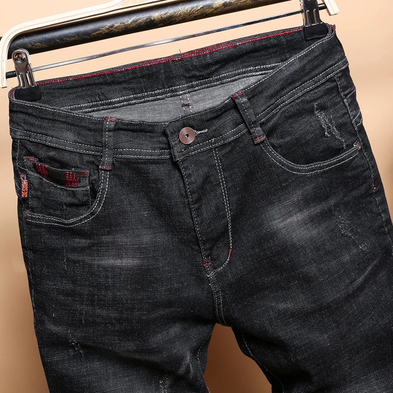 Джинсы мужские Узкие однотонные узкие джинсовые шорты в ковбойском стиле