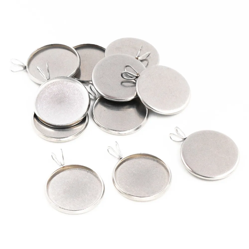 

(Never Fade) 20pcs 14/16/18mm Stainless Steel Cameo Settings Cabochon Base Charms Pendant Connector Tray Blank Pendant