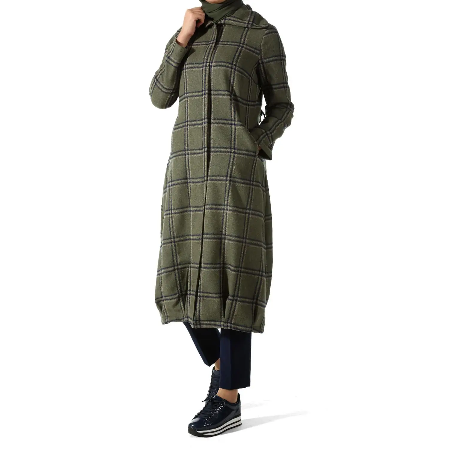 Клетчатая накидка на молнии|Женские пуховики| |