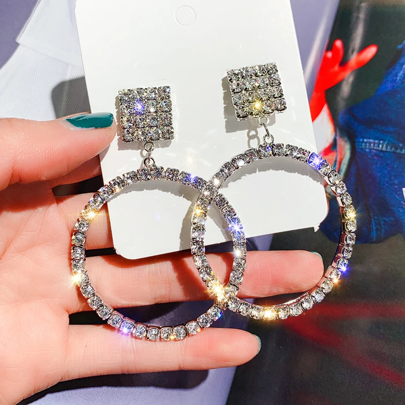 Женские серьги-подвески с геометрическим кристаллом FYUAN большие круглые серьги