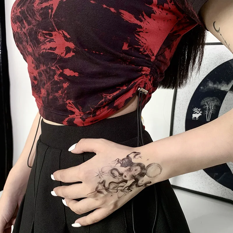 Женская ажурная футболка InsGoth Готическая красная и черная в стиле Харадзюку с