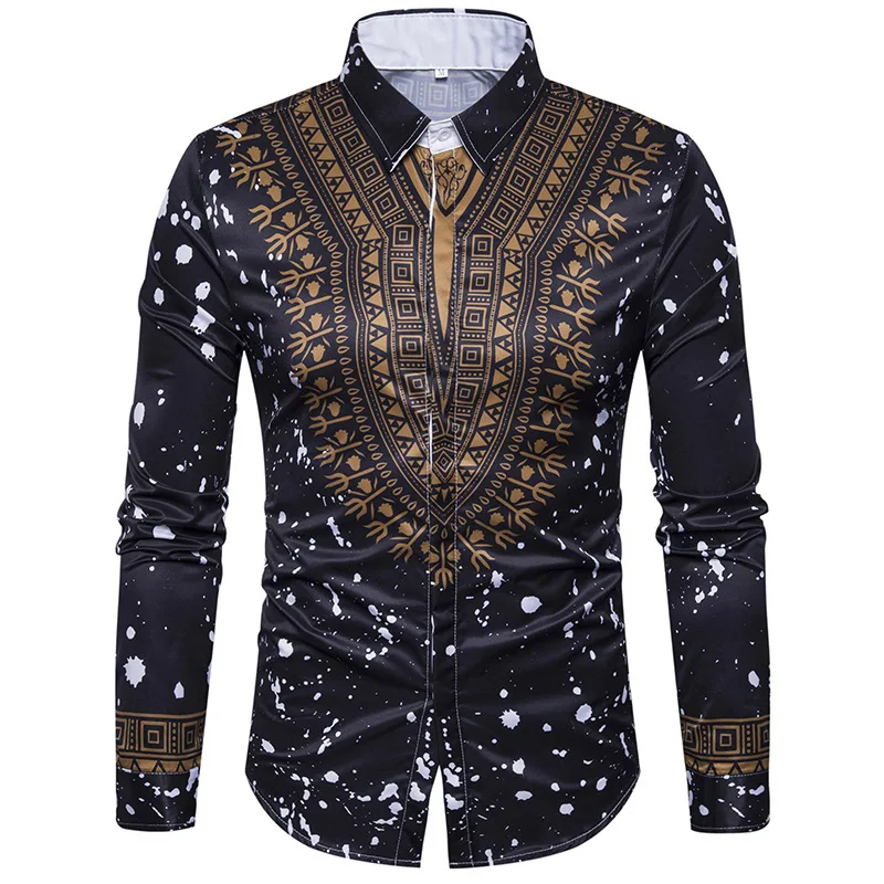 

Autumn and winter new shirt, fashionable and famous Style Floral printed shirt, men's versatile long sleeve shirt European size
