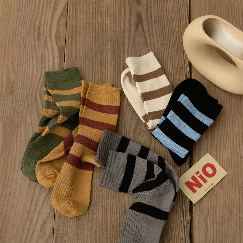 

New Fashion Striped Women Socks Cotton Cozy Breathable Korean Japanese Harajuku Style Short Casual Girls Socks Winter Autumn