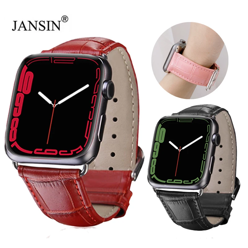 

Ремешок из кожи крокодила для Apple Watch Series 7 45 мм 41 мм, браслет для Apple Watch 44 мм 40 мм 38 мм 42 мм