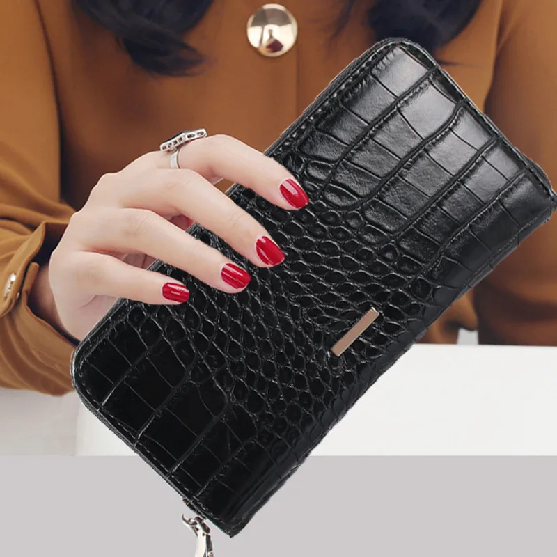 Роскошные брендовые кожаные женские длинные кошельки на молнии дизайнерский