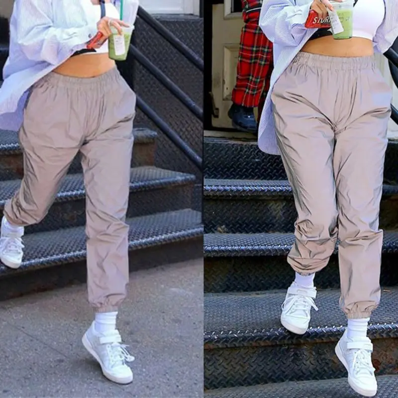 Шаровары размера плюс со средней талией однотонные ночные Светоотражающие брюки