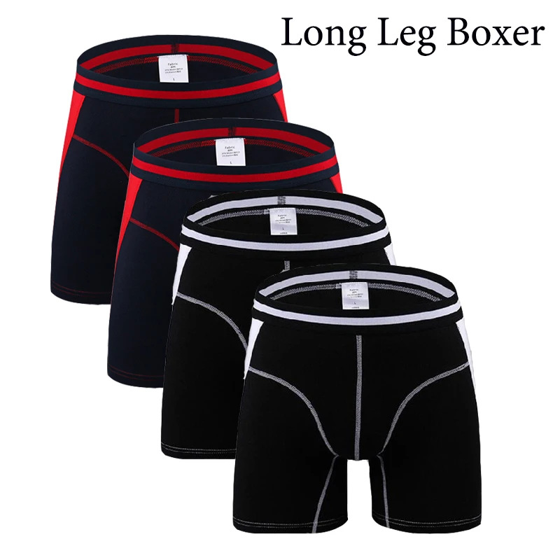 2 Black 2 blue Long 4 шт./лот, удобные, длинные, короткие, мужские шорты-боксеры, мужские трусы, u-выпуклые, мужское нижнее белье, Cueca Masculina M, L, XL, 2XL, 3XL - Цвет: 2 Black 2 blue Long