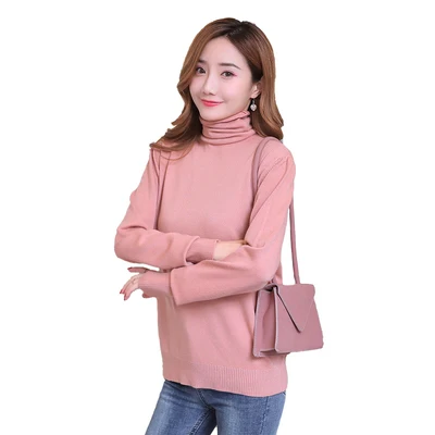 Розовый 2852# осенние модные трикотажные рубашки для кормящих мам с высоким воротником, топы для грудного вскармливания для беременных женщин, зимняя беременность - Цвет: Розовый