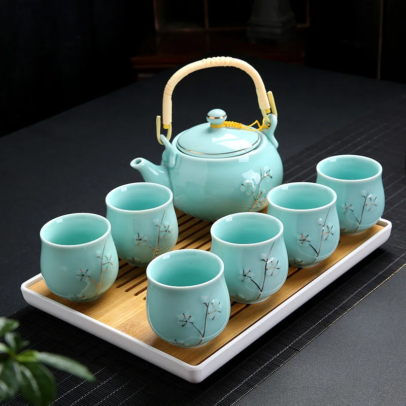 

Керамический чайный сервиз, японские цветы, чайные горшки ручной работы, современный дизайн и простые большие чашки, чайный поднос Bardak Seti, ч...