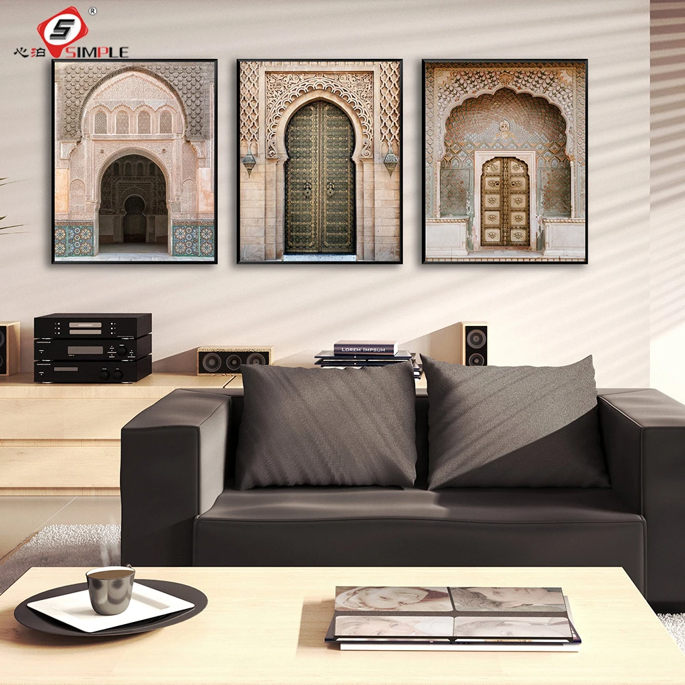 

Scandinavian Religious Building Canvas Painting Moroccan Door Nordic Posters Print Wall Art Pictures Modern Living Room Decor