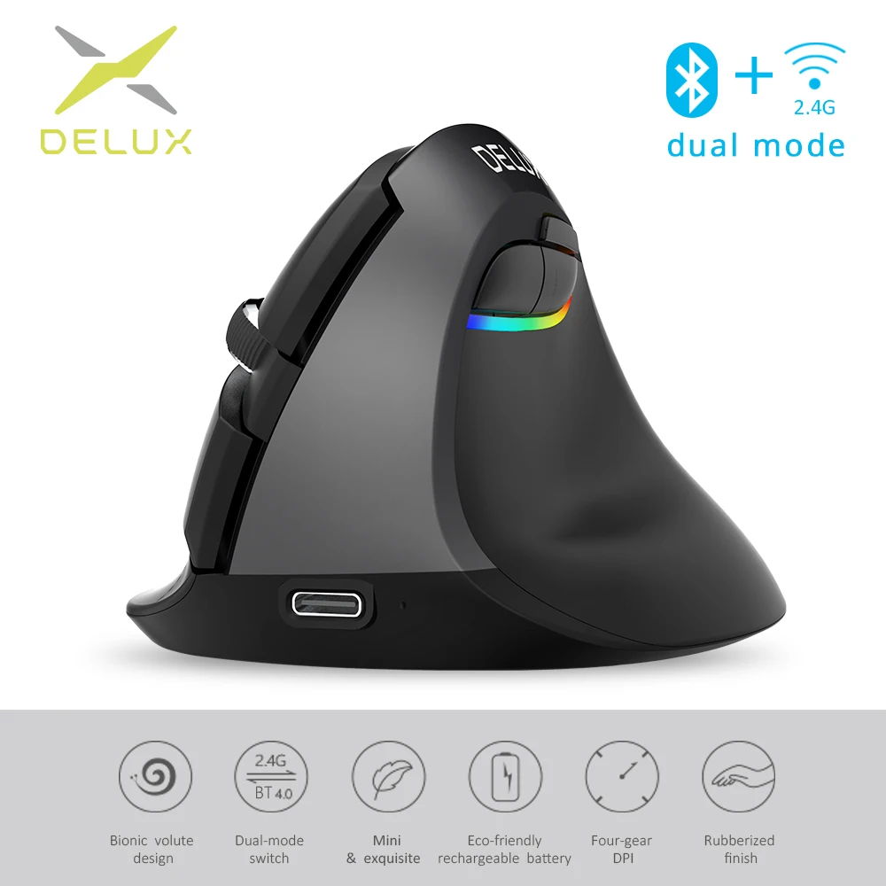 delux m618 mini bt 4 02 4ghz dual mode wireless mouse ergonomic rechargeable silent click vertical mice for computer free global shipping