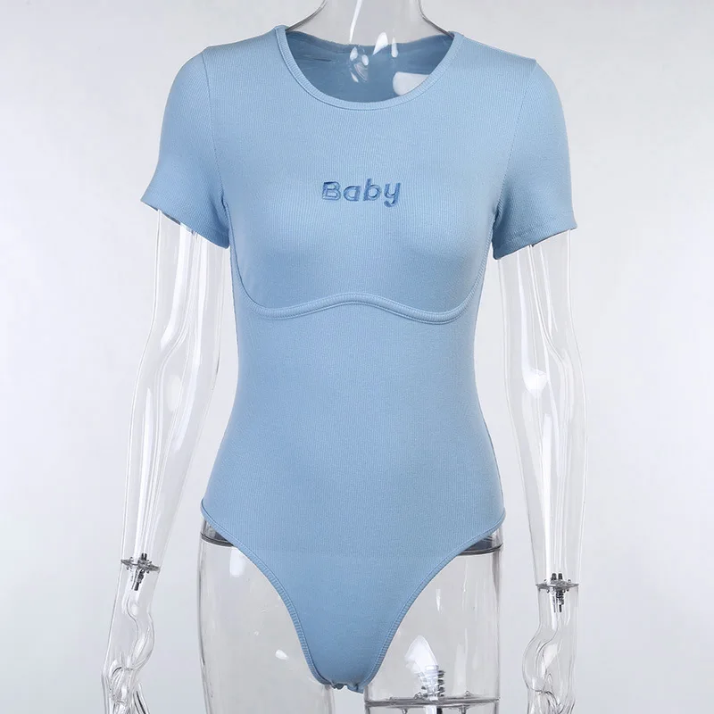 

One-Piece Suit Women Round Neck Baby Short Sleeve Lettered Bodysuit Women Jumpsuits Body Suits for Women Romper Womens Fashion