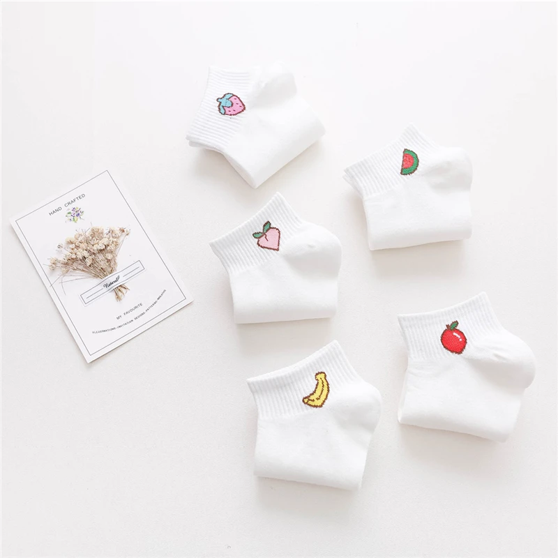 Милые Носки с рисунком фруктов вышивка персика клубники арбуза банан корейский