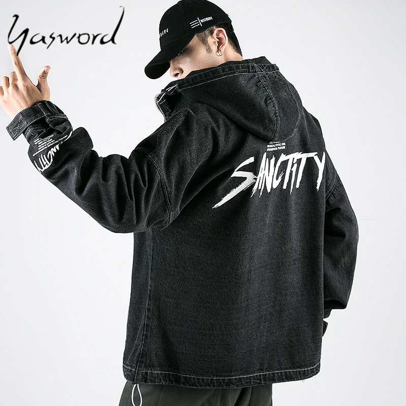 Yasword Мужская черная джинсовая куртка пальто с капюшоном мужская Ковбойская