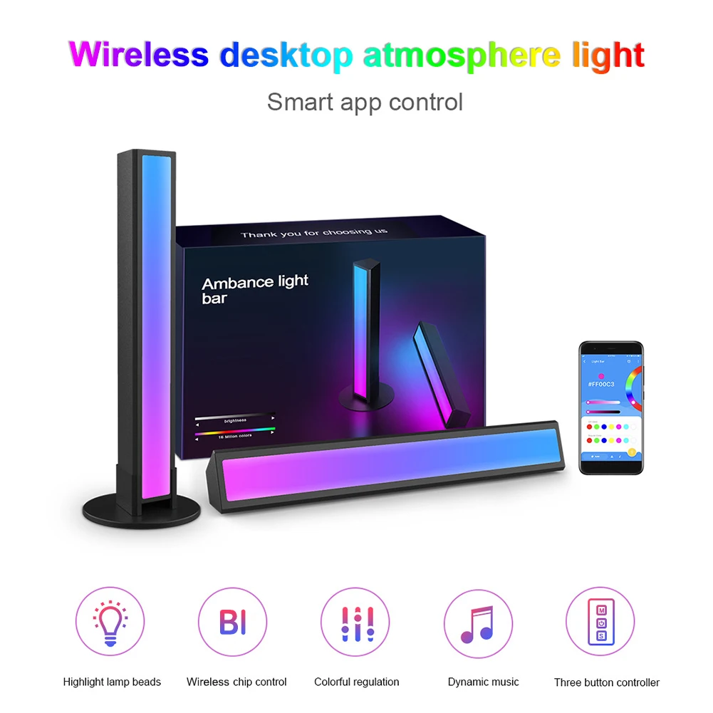 

2 комплекта светодиодный Красочные пикап ритм ночной Светильник полосы Bluetooth совместимым приложение Дистанционное Управление музыку обрат...