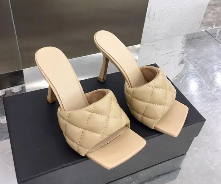 

2020 Summer Desinger Slipper Shoe Hot Selling Padded Leather Open Toe High Heel Sandalias Sapatos Mujer Summer Party Shoe