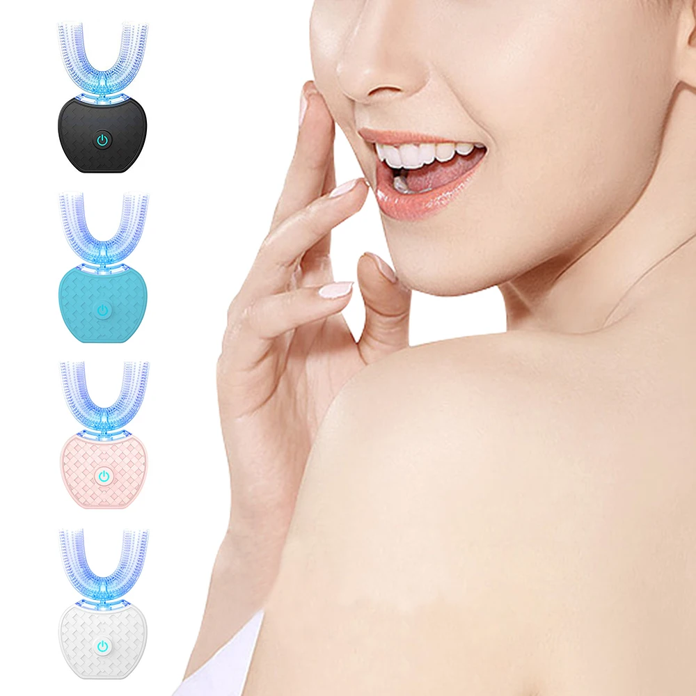 360 Degrees Intelligent Automatic Sonic Electric Toothbrush U Type 4 Modes Tooth Brush USB Charging Whitening Blue Light | Красота и