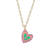 2020 cute heart necklace colorful pendant alloy clavicle chain female drip glaze fashion simple jewelry gift for female students
