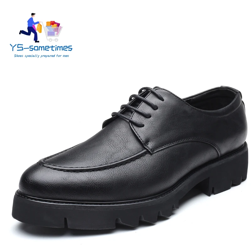 

Мужские кожаные туфли на толстой подошве, коричневые дышащие удобные деловые повседневные туфли на шнуровке с круглым носком для весны и ос...