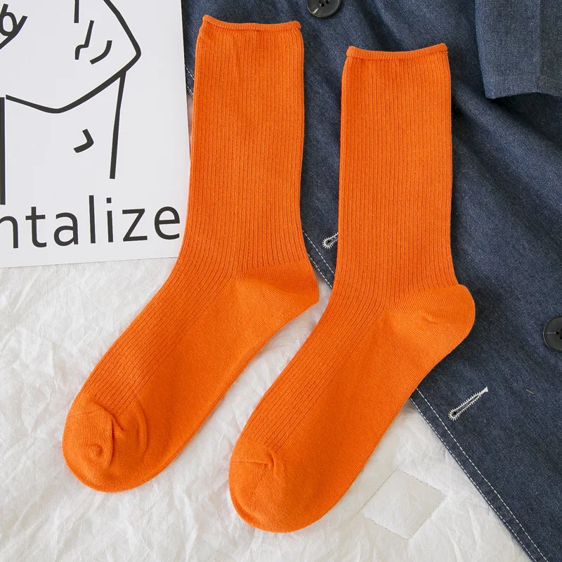 Women Socks 2022 New Fashion Solid Color Crew  Socks For Women Cotton Breathable Neon Color Long Terry Socks  Korean Socks Girl