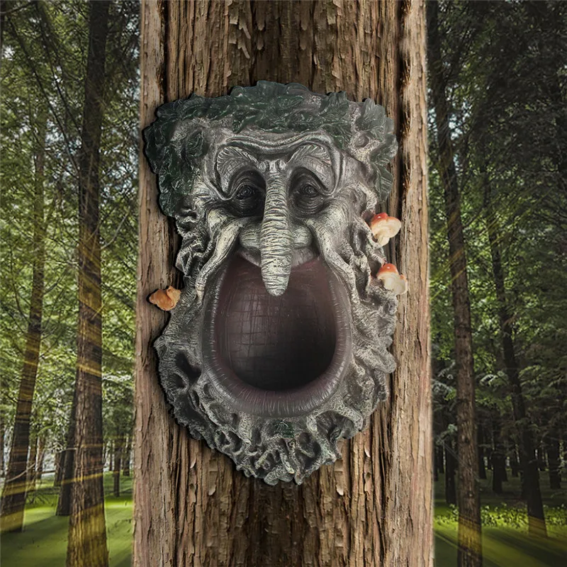 

Tree Face-shaped Birds Feeder with Big Open Mouth Resin Craft Treeman Statue Decoration for Garden Outdoor JU8
