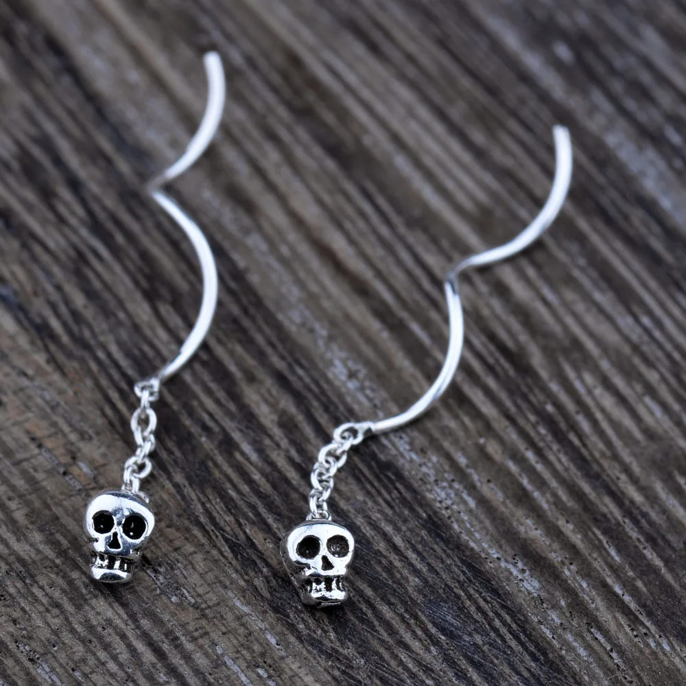 MYTHIC AGE Настоящее серебро 925 пробы винтажный маленький скелет череп ушные линии