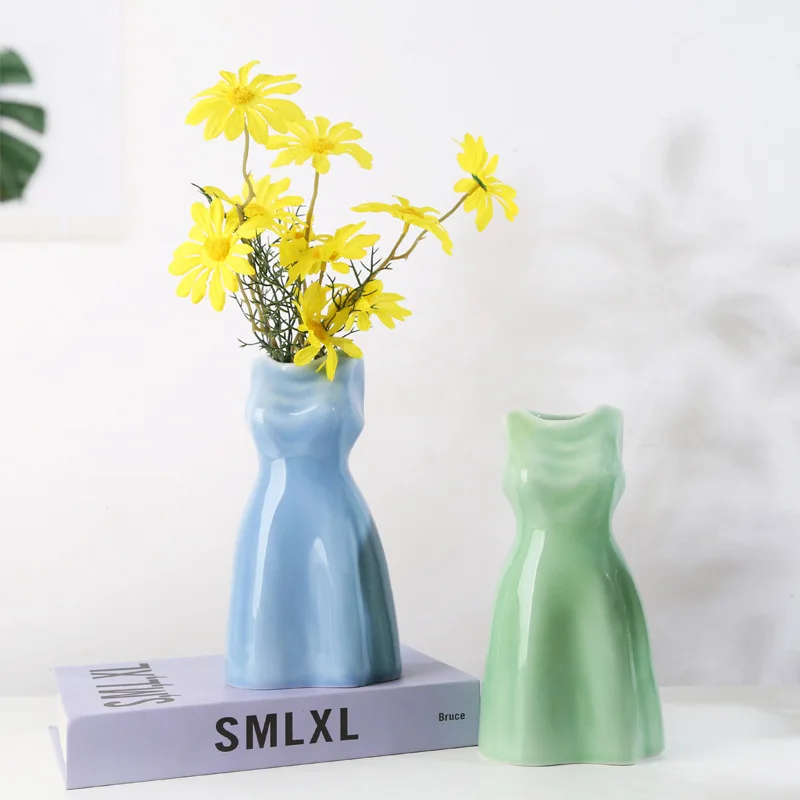 

Уникальные керамические вазы, Длинные вазы в форме платья, портативный контейнер для цветочной композиции, без искусственных цветов, SEC88