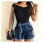 Шорты женские джинсовые на шнуровке, пикантные Узкие однотонные облегающие, с дырками, Модные Винтажные, летние