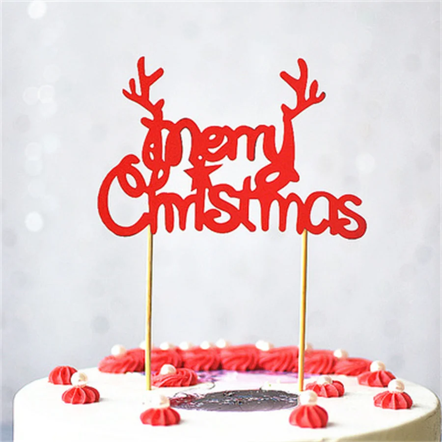

10pcs/bag Merry Chrismas Cupcake Toppers Rose Gold Deer Snow White Party Xmas Decoration Cake Topper New Year Cake Decoration