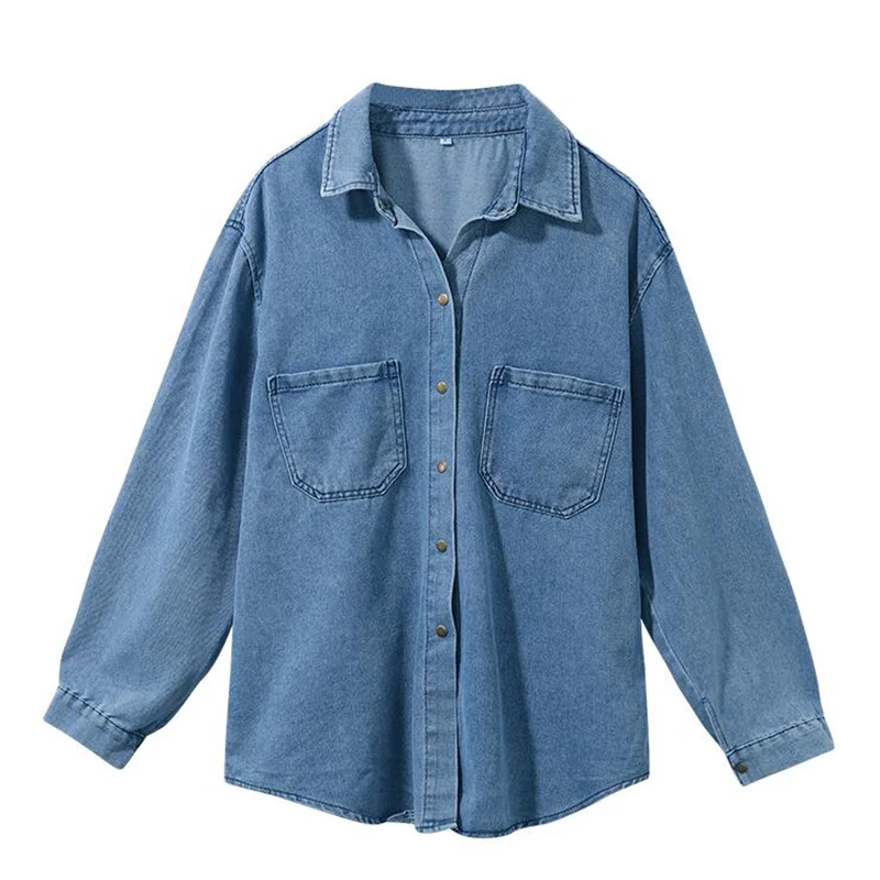 

Spring Autumn 2020 Women Blue Jean Jacket Vintage Korean Loose Single Breasted Denim Jacket Casual Long Sleeve Denim Coat Women