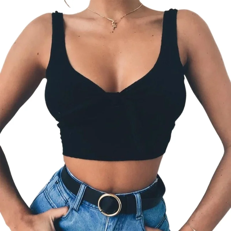 

New Arrival Women Summer Sexy t Shirt Solid Casual Short Black Crop Tank Tops bow crop top women clothes