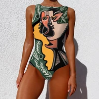 print one piece swimsuit 2021 new push up swimwear women vintage retro bathing suits bodysuit beach wear backless monokini